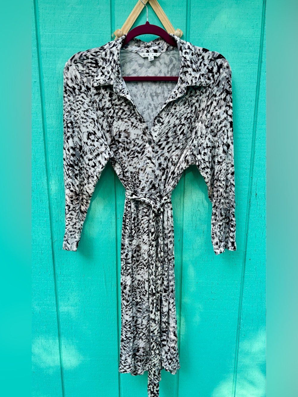 CAbi Animal Print Women's 3/4 Sleeve Dress in White/Gray Size Large